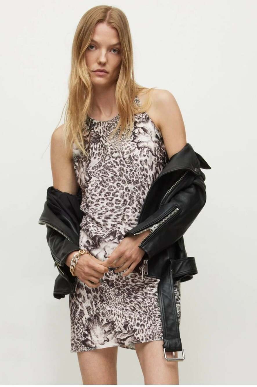 Allsaints Cali Laertes Dress Size 10 Natural White Leopard